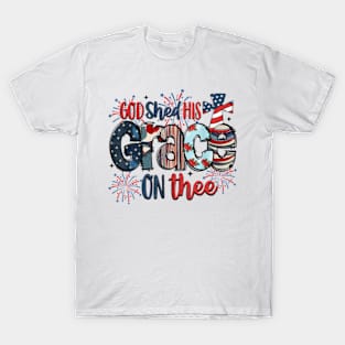 God Shed His Grace On Thee 4th Of July Groovy Patriotic T-Shirt